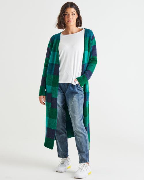 Swift Cardigan - Green/Blue Check-Knitwear & Jumpers-Betty Basics-The Bay Room