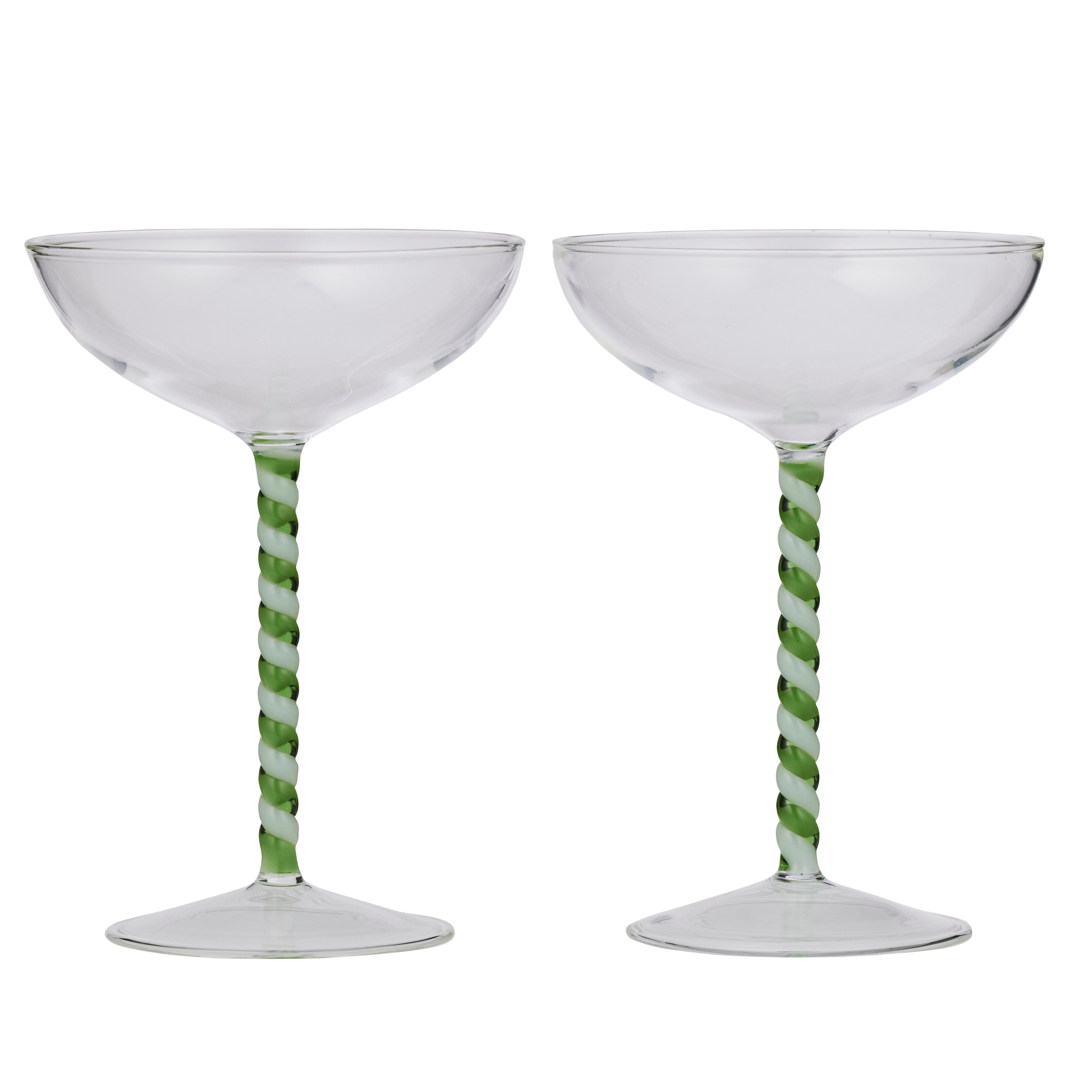 Swirl Set/2 Coupe Glass 12x16xm Green/White-Dining & Entertaining-Coast To Coast Home-The Bay Room