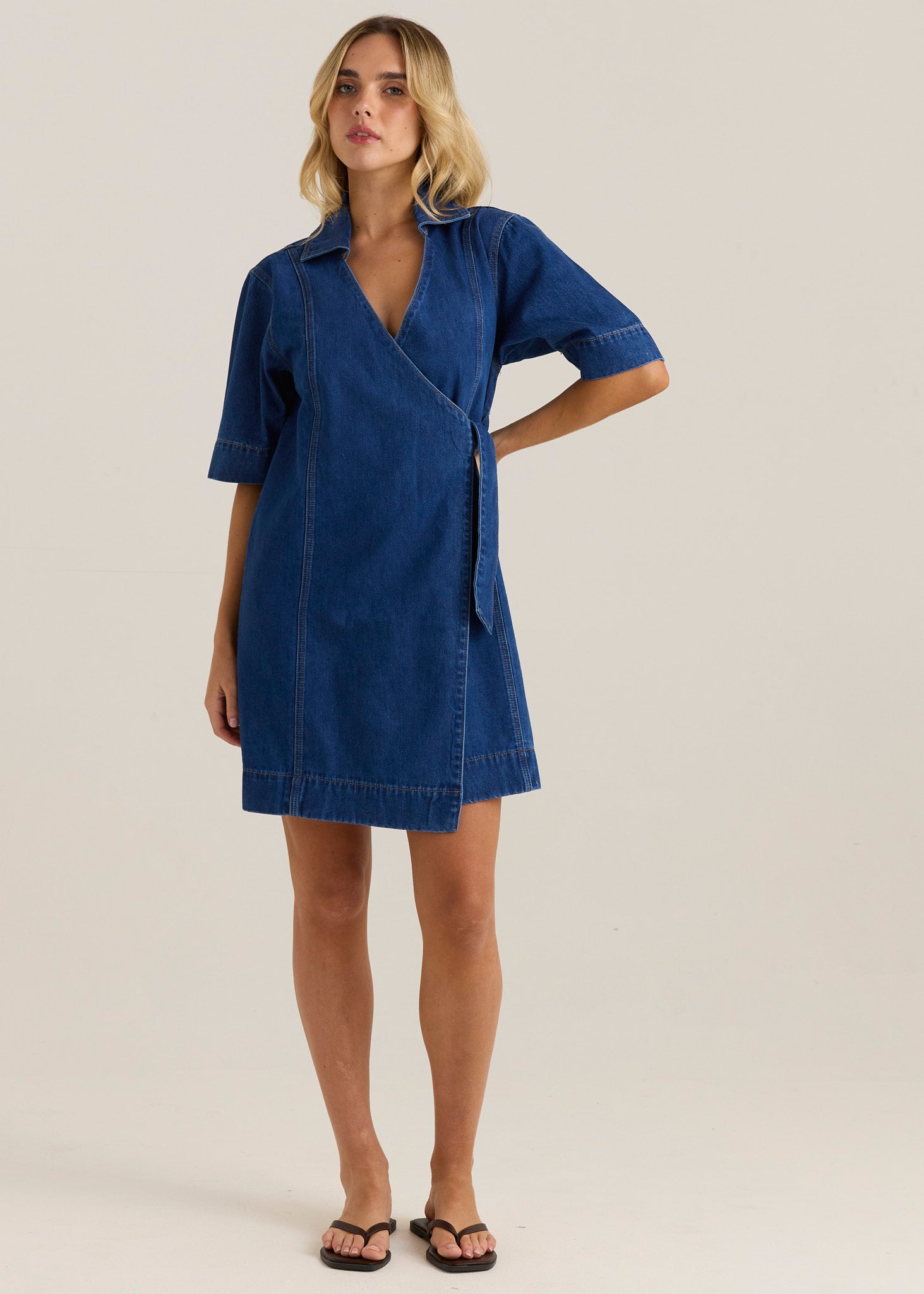 Sylvia Denim Wrap Dress - Classic Blue Wash-Dresses-SASS-The Bay Room