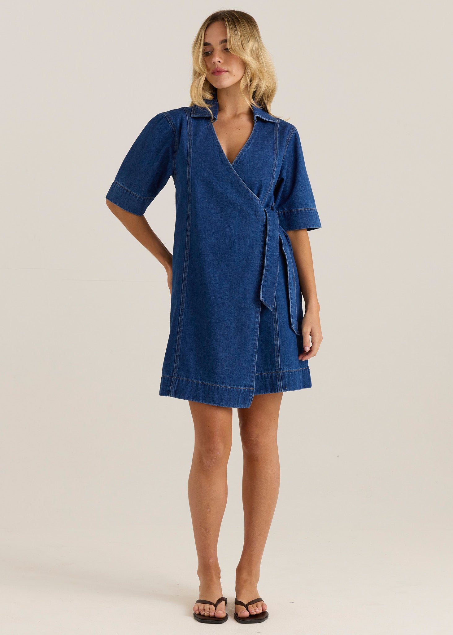 Sylvia Denim Wrap Dress - Classic Blue Wash-Dresses-SASS-The Bay Room