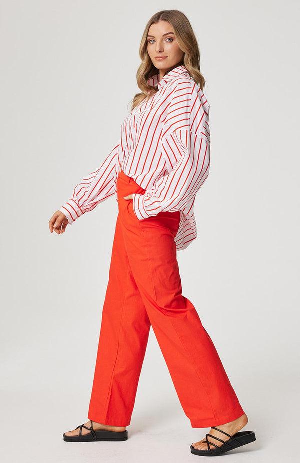 Tammy Shirt - Campari Stripe-Tops-Cartel & Willow-The Bay Room