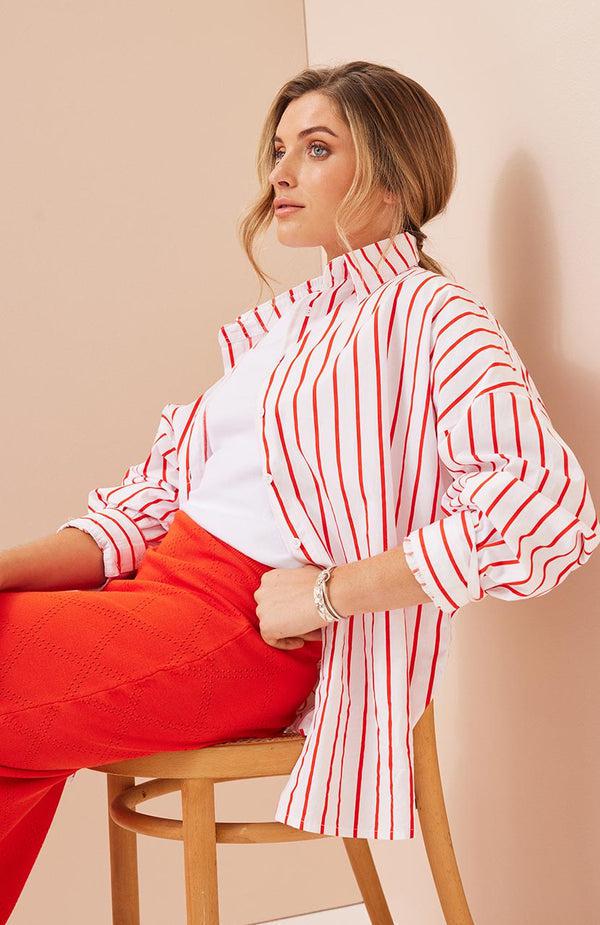 Tammy Shirt - Campari Stripe-Tops-Cartel & Willow-The Bay Room