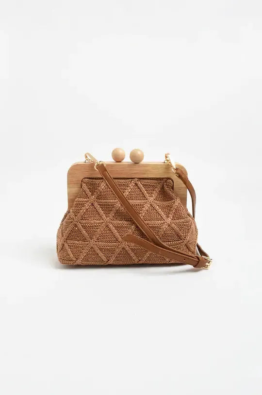 Tara Diamond Weave Timber Clutch - Camel-Bags & Clutches-Adorne-The Bay Room