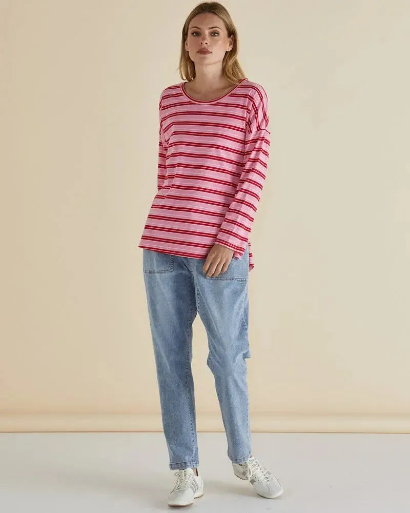 Taylor Tee - Pink/Red Stripe-Tops-Betty Basics-The Bay Room