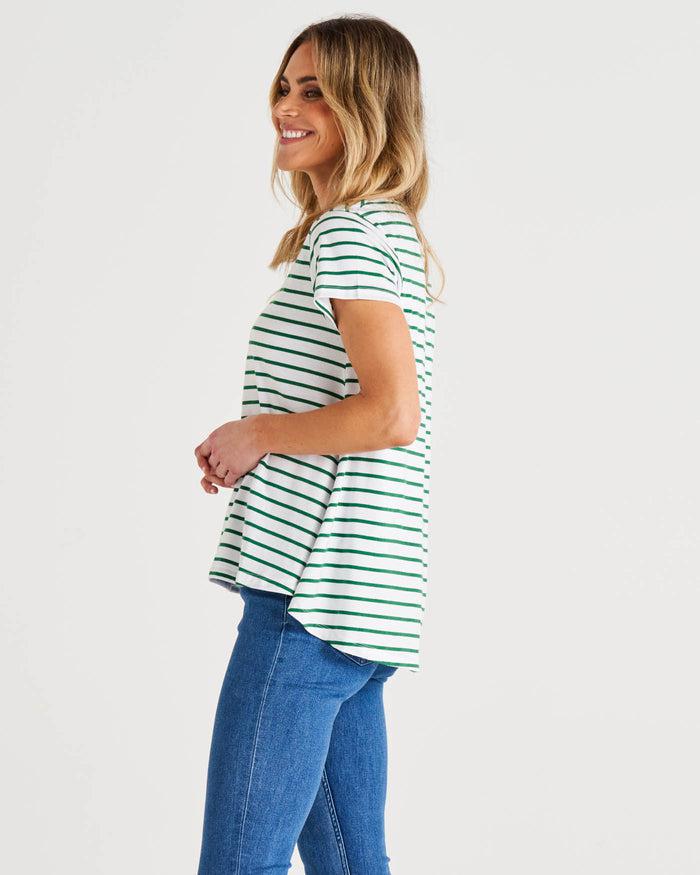 Tegan Swing Tee - Meadow Green Stripe-Tops-Betty Basics-The Bay Room