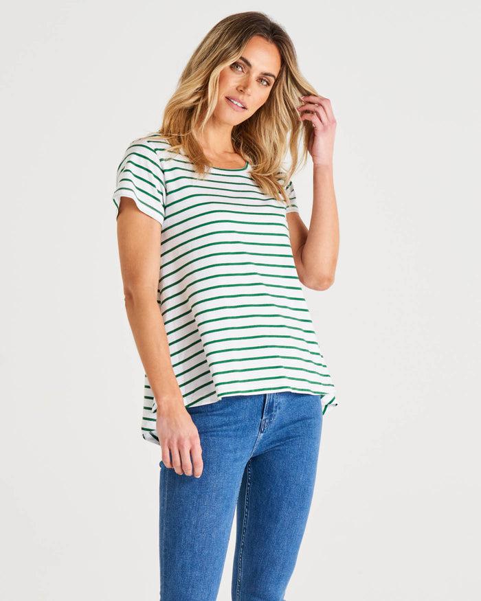 Tegan Swing Tee - Meadow Green Stripe-Tops-Betty Basics-The Bay Room