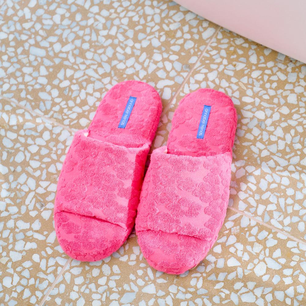 Terry Slide Slippers - Flower Pink-Sleepwear & Robes-Annabel Trends-The Bay Room