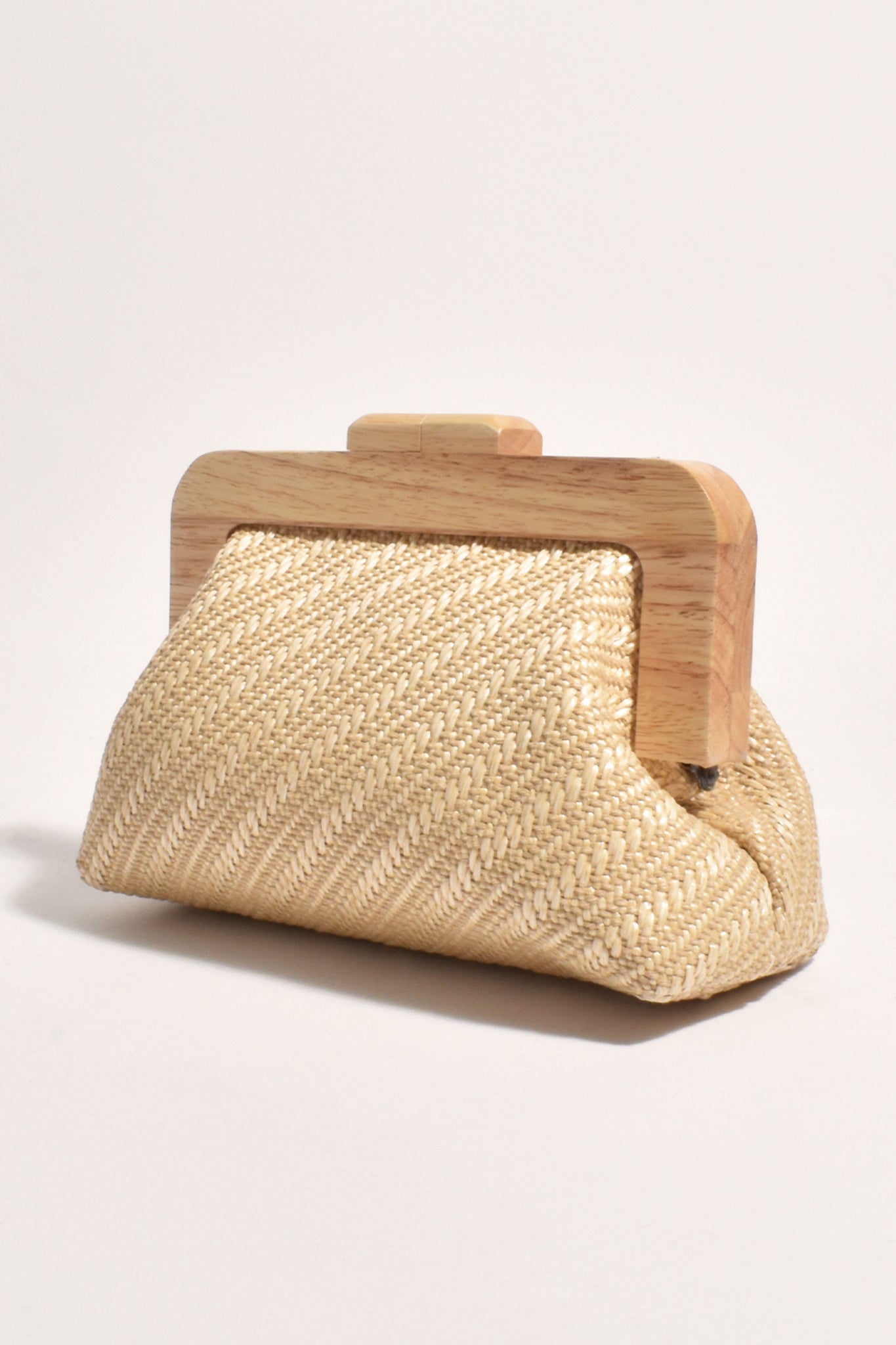 Tessa Diagonal Weave Timber Frame Clutch - Natural-Bags & Clutches-Adorne-The Bay Room