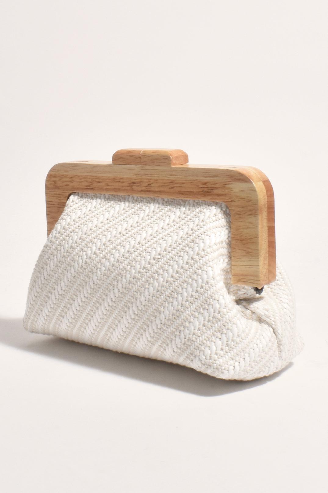 Tessa Diagonal Weave Timber Frame Clutch - White-Bags & Clutches-Adorne-The Bay Room