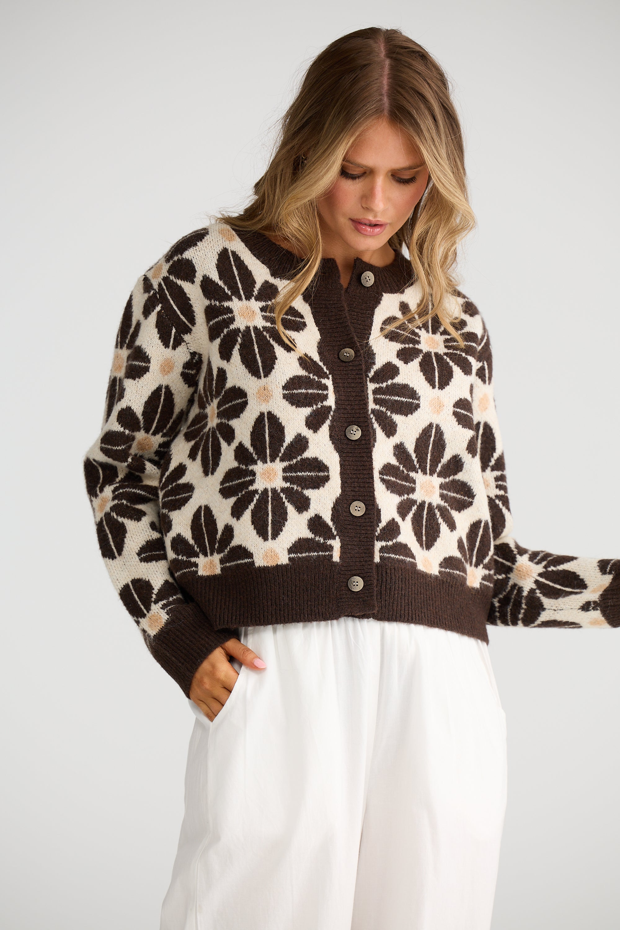 Tesselate Cardi - Cocoa Bloom-Knitwear & Jumpers-Talisman-The Bay Room