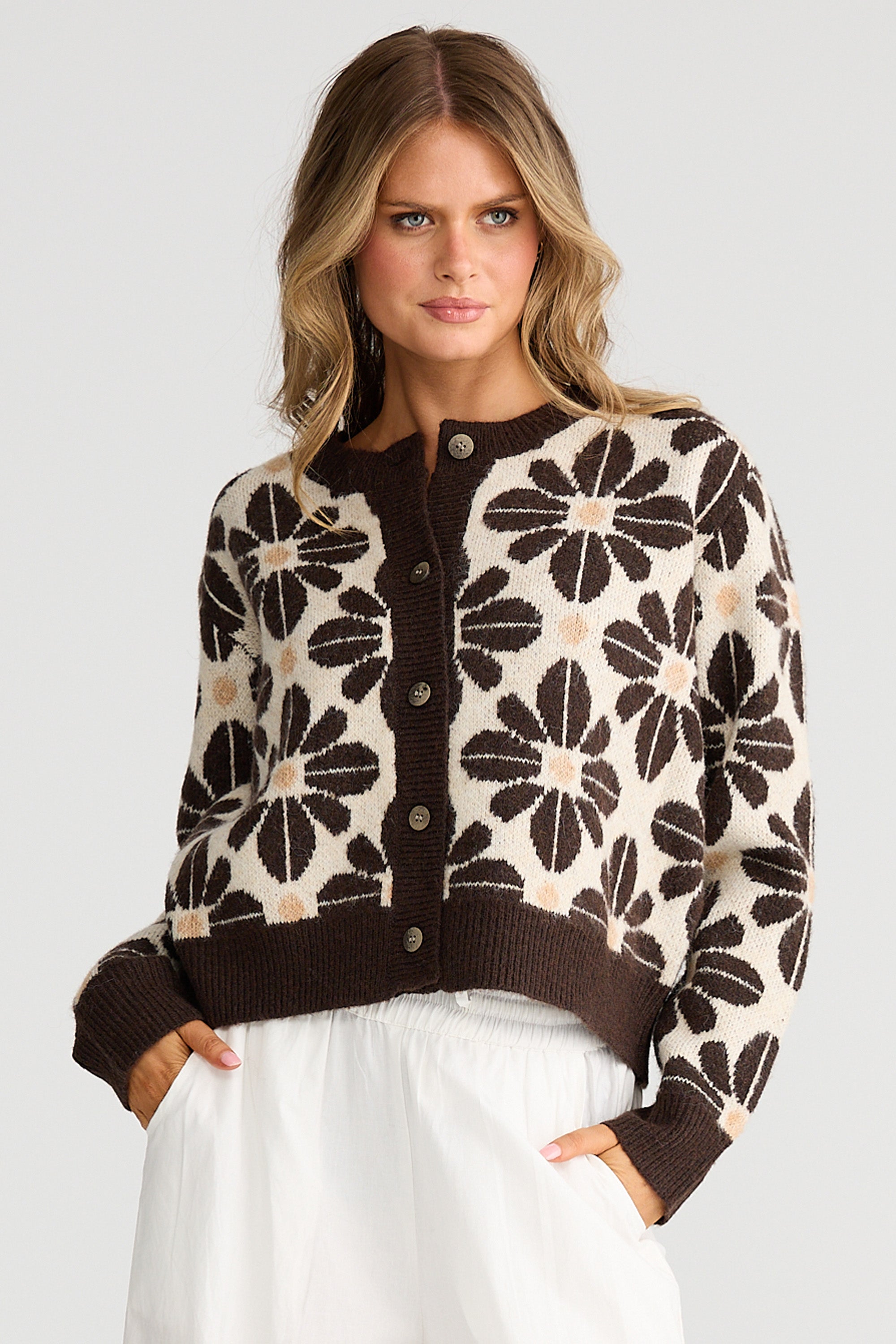 Tesselate Cardi - Cocoa Bloom-Knitwear & Jumpers-Talisman-The Bay Room