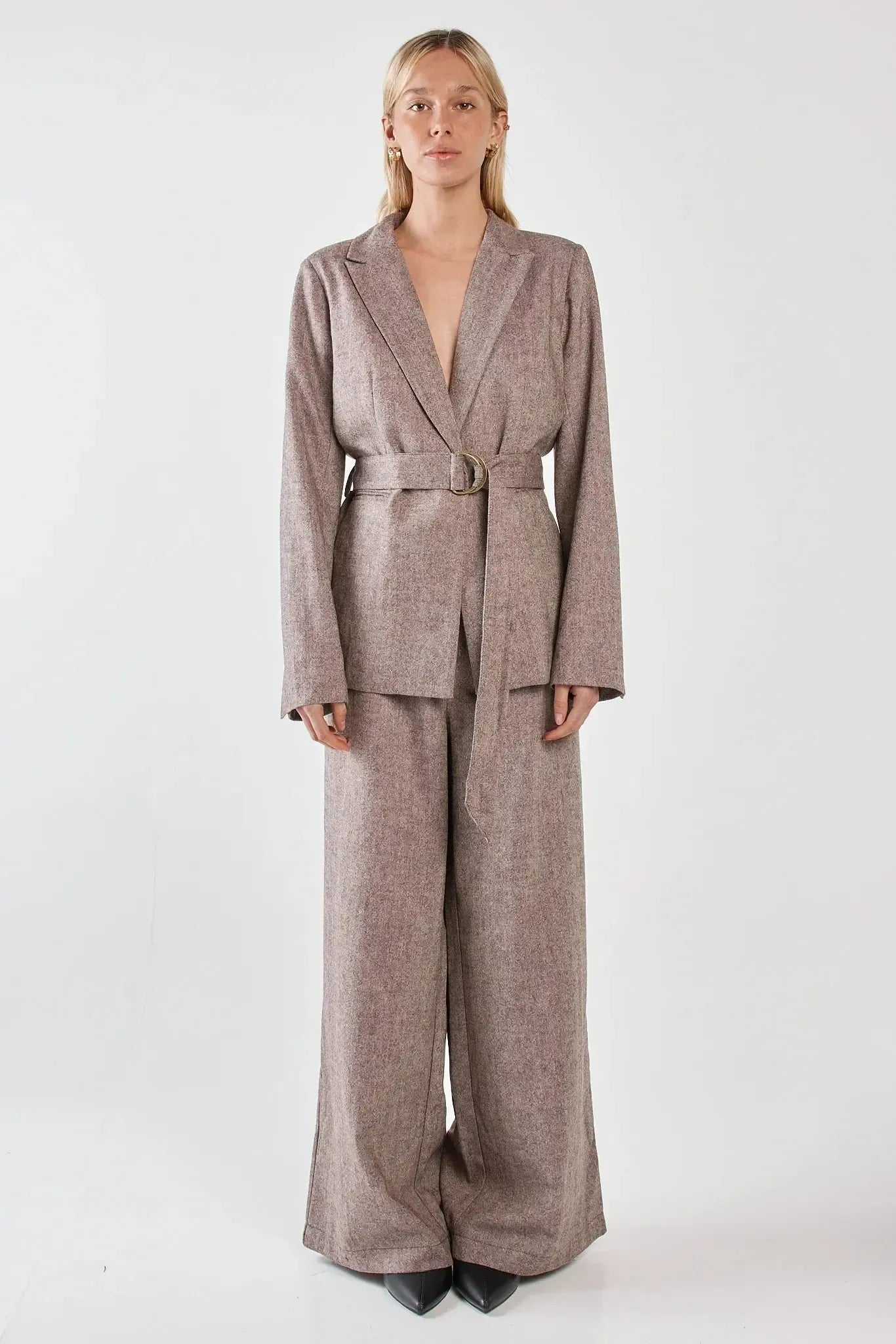 Thalia Belted Blazer - Chocolate Birdseye-Jackets , Coats & Vests-SASS-The Bay Room