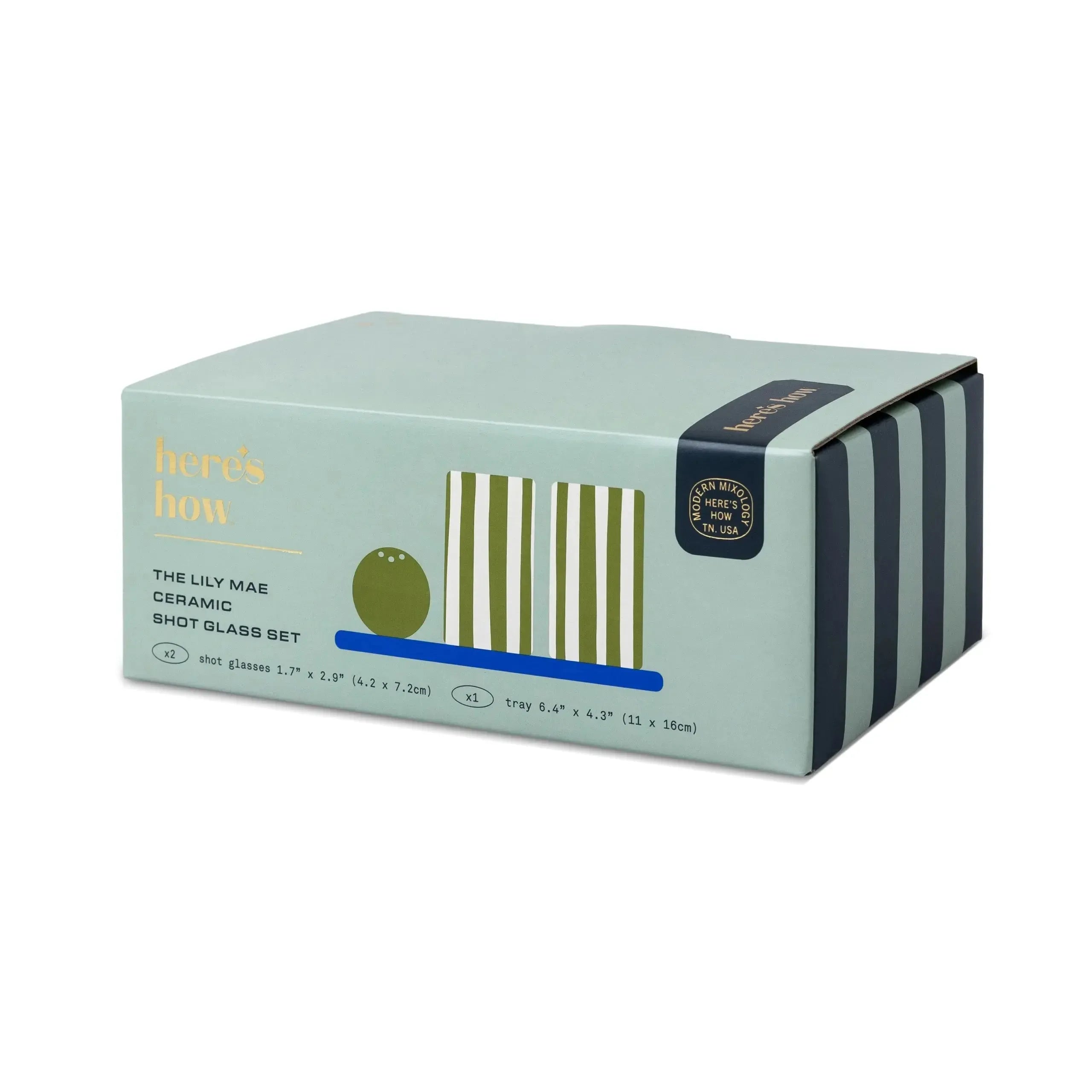 The Lily Mae Ceramic Tequila Shot Glass Set with Tray & Shaker Cobalt + Olive-Candles & Fragrances-Here's How-The Bay Room