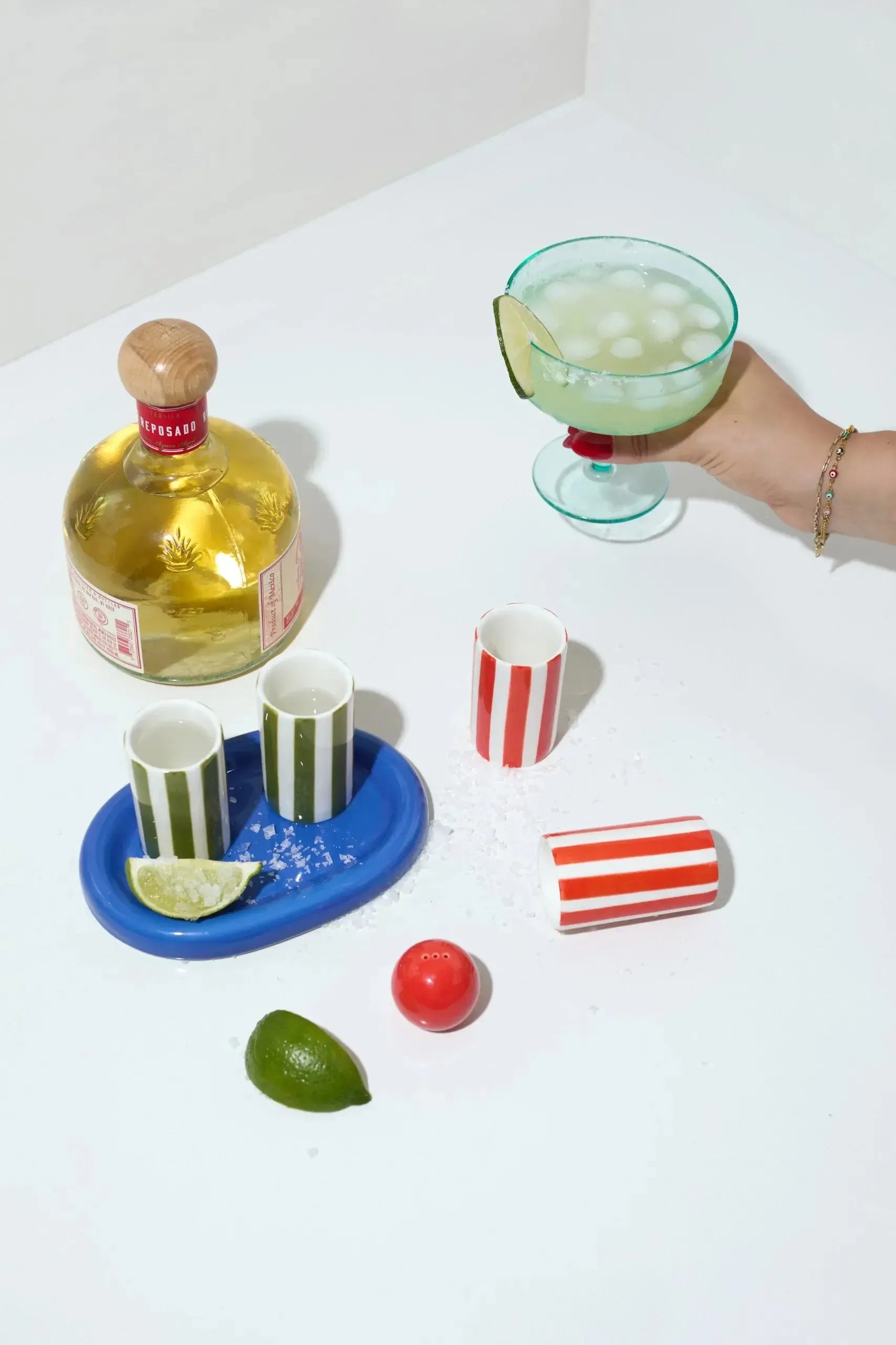 The Lily Mae Ceramic Tequila Shot Glass Set with Tray & Shaker Poppy + Lilac-Candles & Fragrances-Here's How-The Bay Room