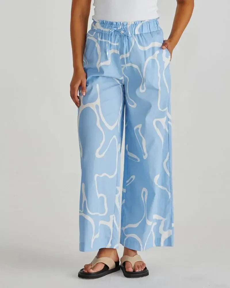 Tilda Pant - Abstract Daisy Blue-Pants-SASS-The Bay Room
