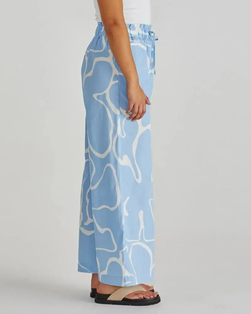 Tilda Pant - Abstract Daisy Blue-Pants-SASS-The Bay Room
