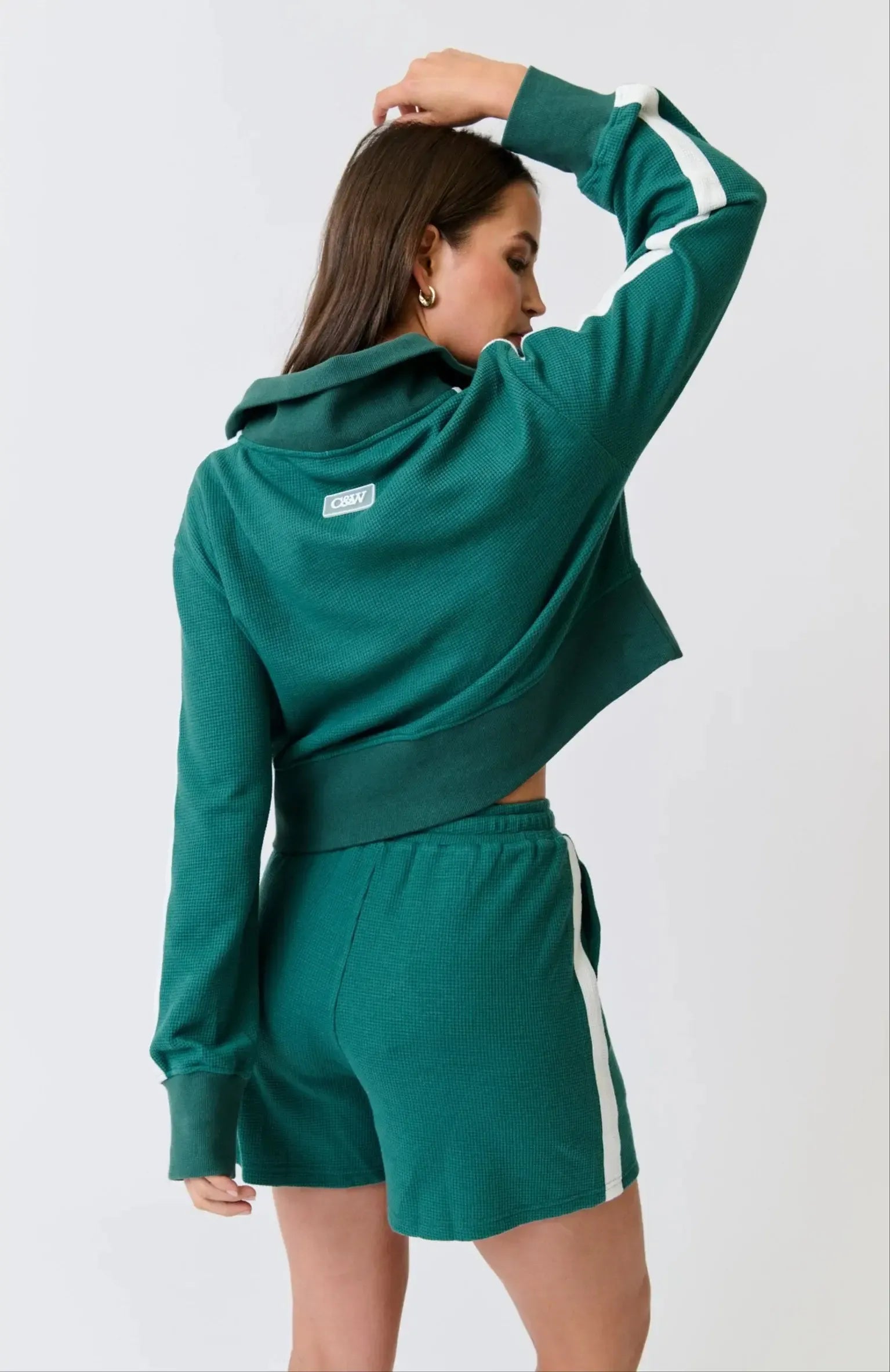 Tina 1/4 Zip Sweater - Jade Waffle-Knitwear & Jumpers-Cartel & Willow-The Bay Room