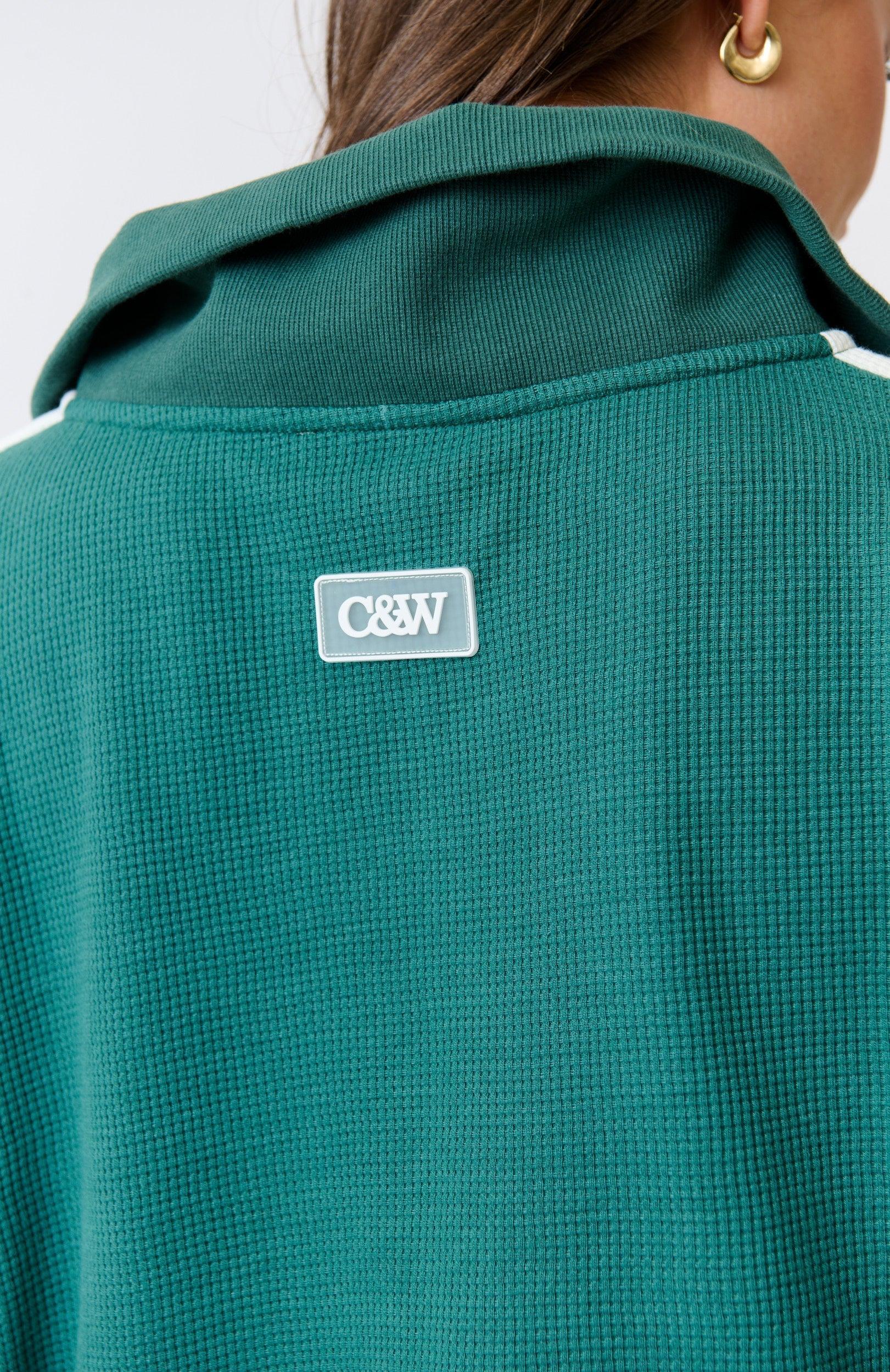 Tina 1/4 Zip Sweater - Jade Waffle-Knitwear & Jumpers-Cartel & Willow-The Bay Room