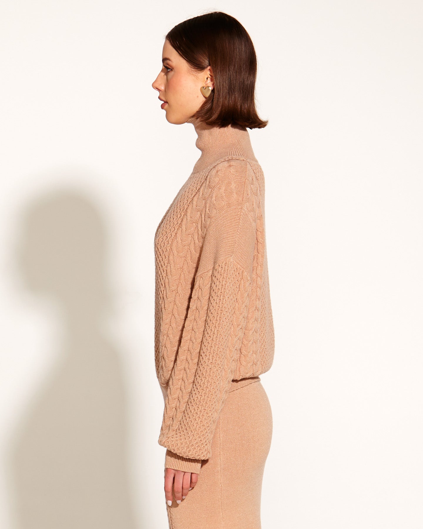 Treasure Turtleneck Cable Knit - Tan-Knitwear & Jumpers-Fate + Becker-The Bay Room