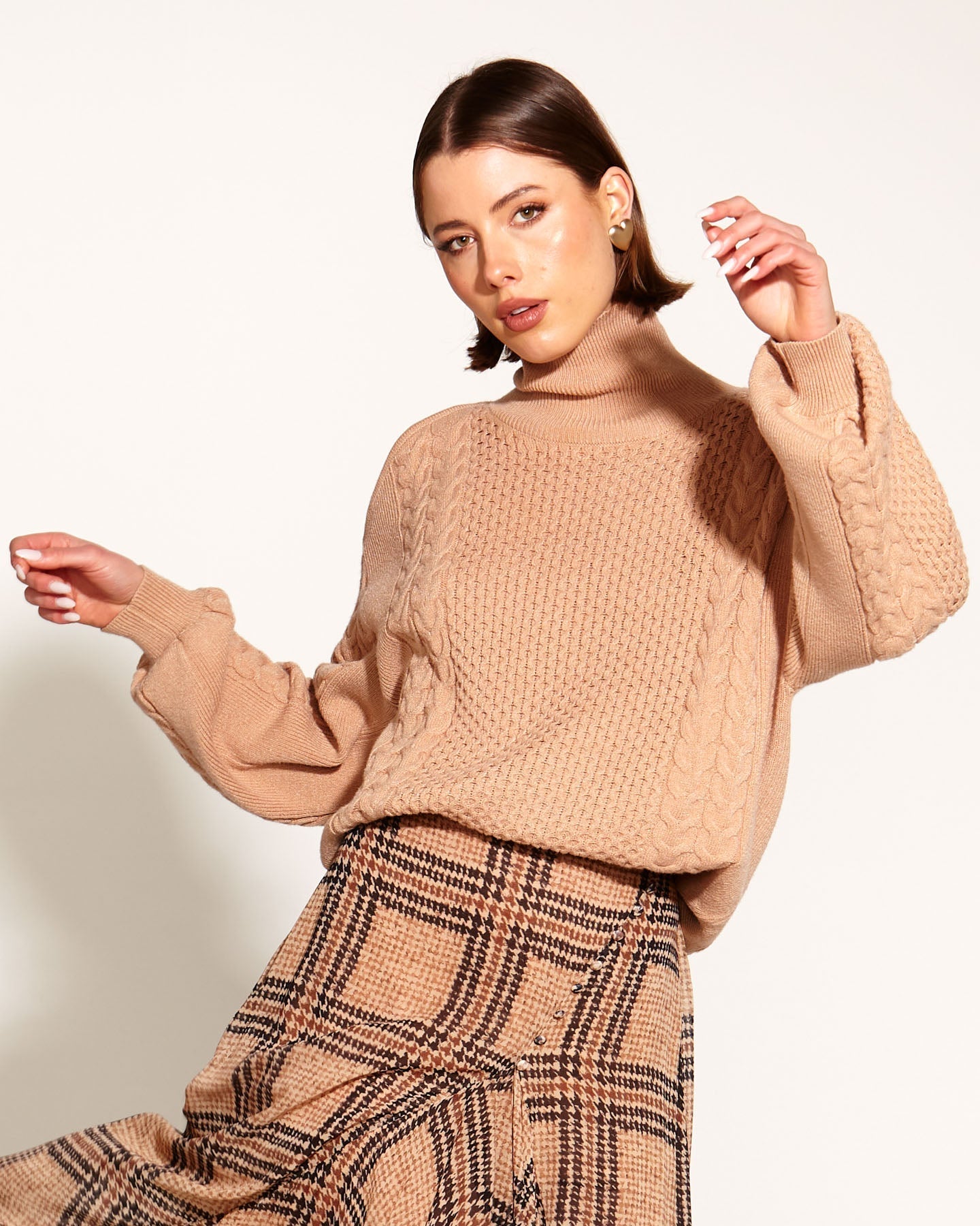 Treasure Turtleneck Cable Knit - Tan-Knitwear & Jumpers-Fate + Becker-The Bay Room