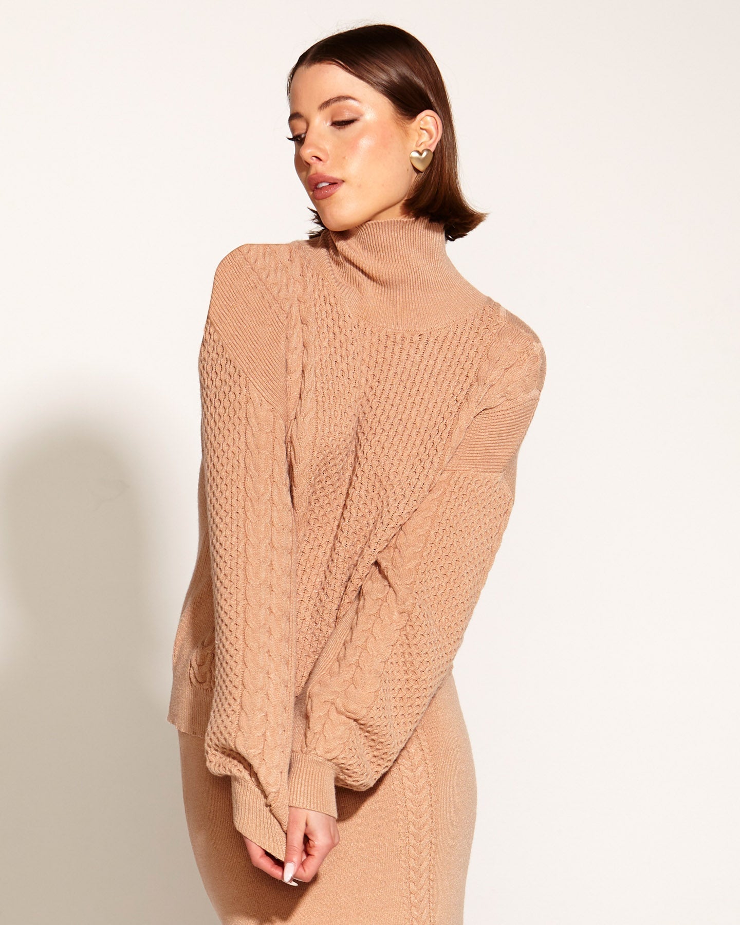 Treasure Turtleneck Cable Knit - Tan-Knitwear & Jumpers-Fate + Becker-The Bay Room