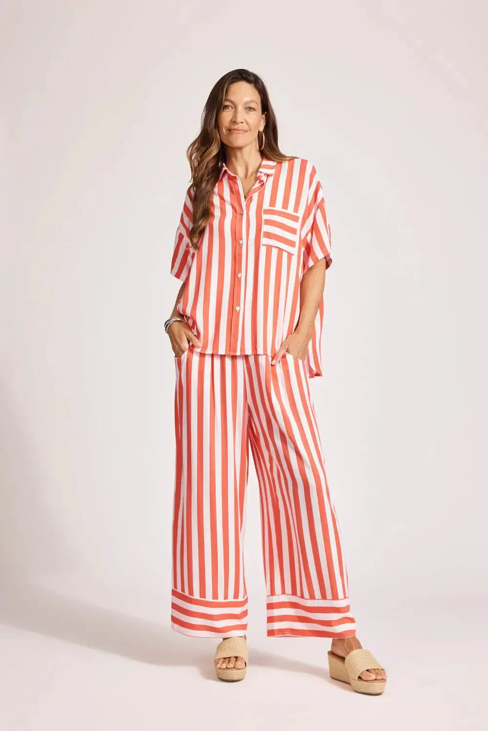 Treville Stripe Shirt - Coral-Eb & Ive-The Bay Room