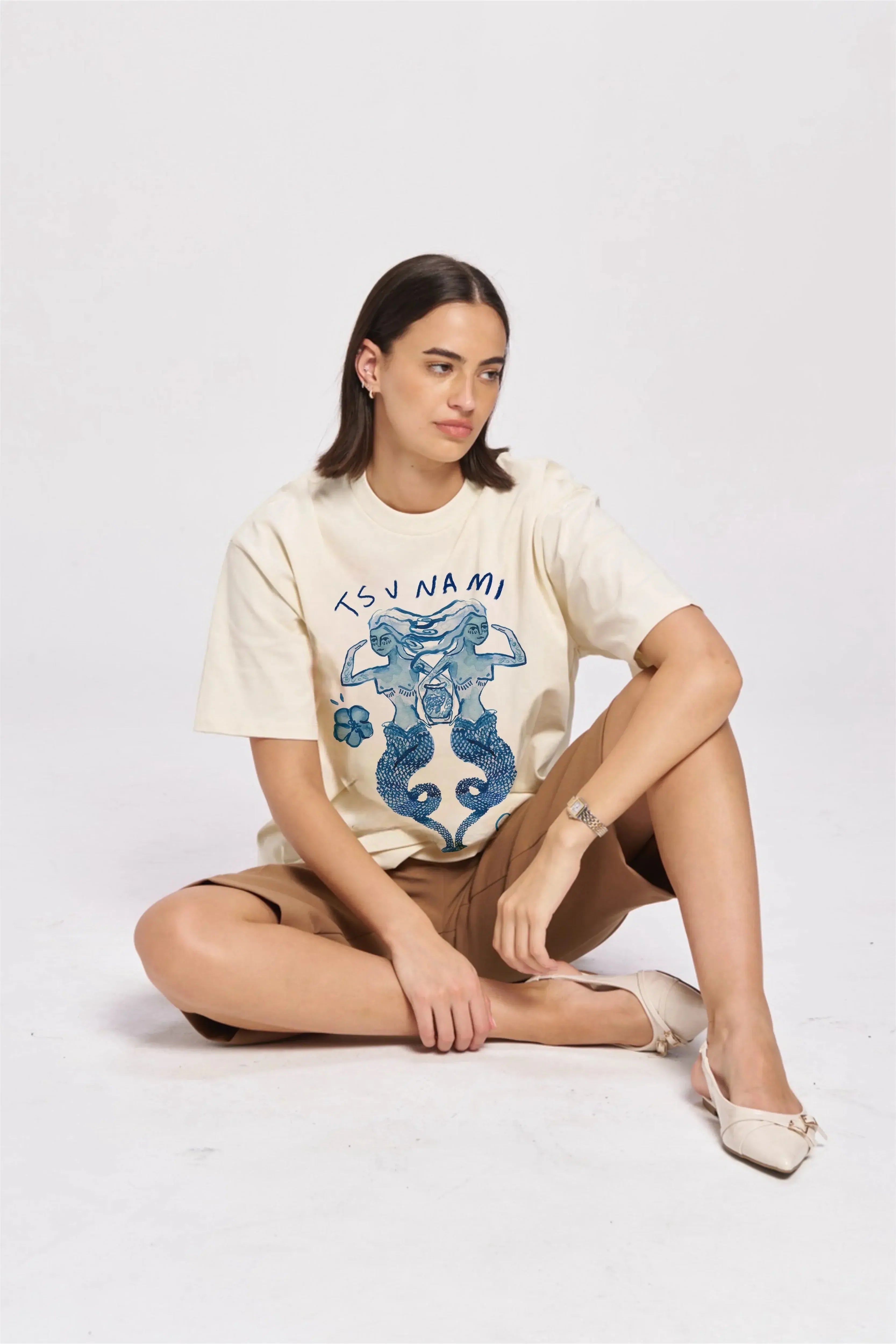 Tsunami Maiden Oversize Tee - Ivory-Tops-Maku The Label-The Bay Room