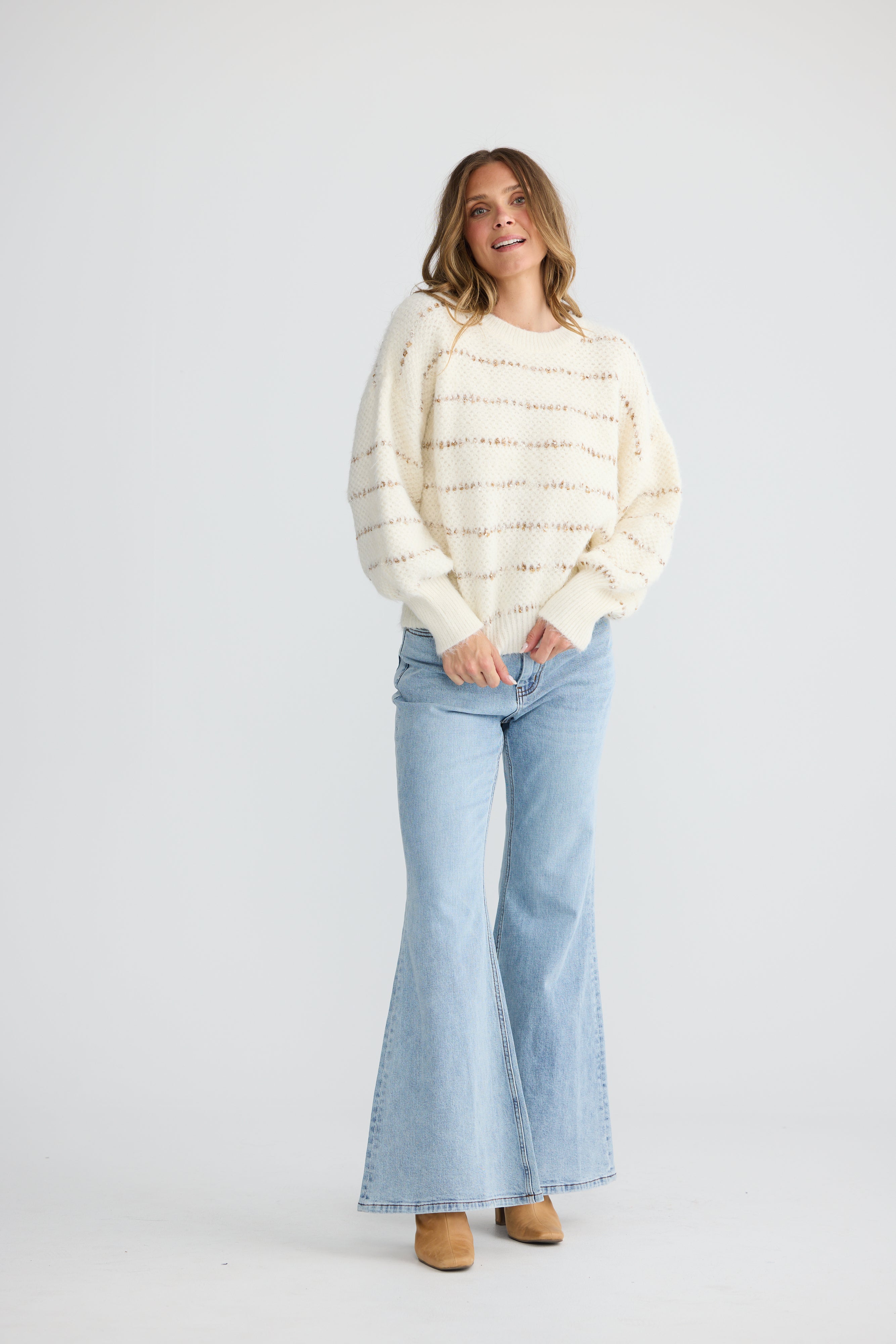 Tula Knit - Off White Stripe-Knitwear & Jumpers-Talisman-The Bay Room