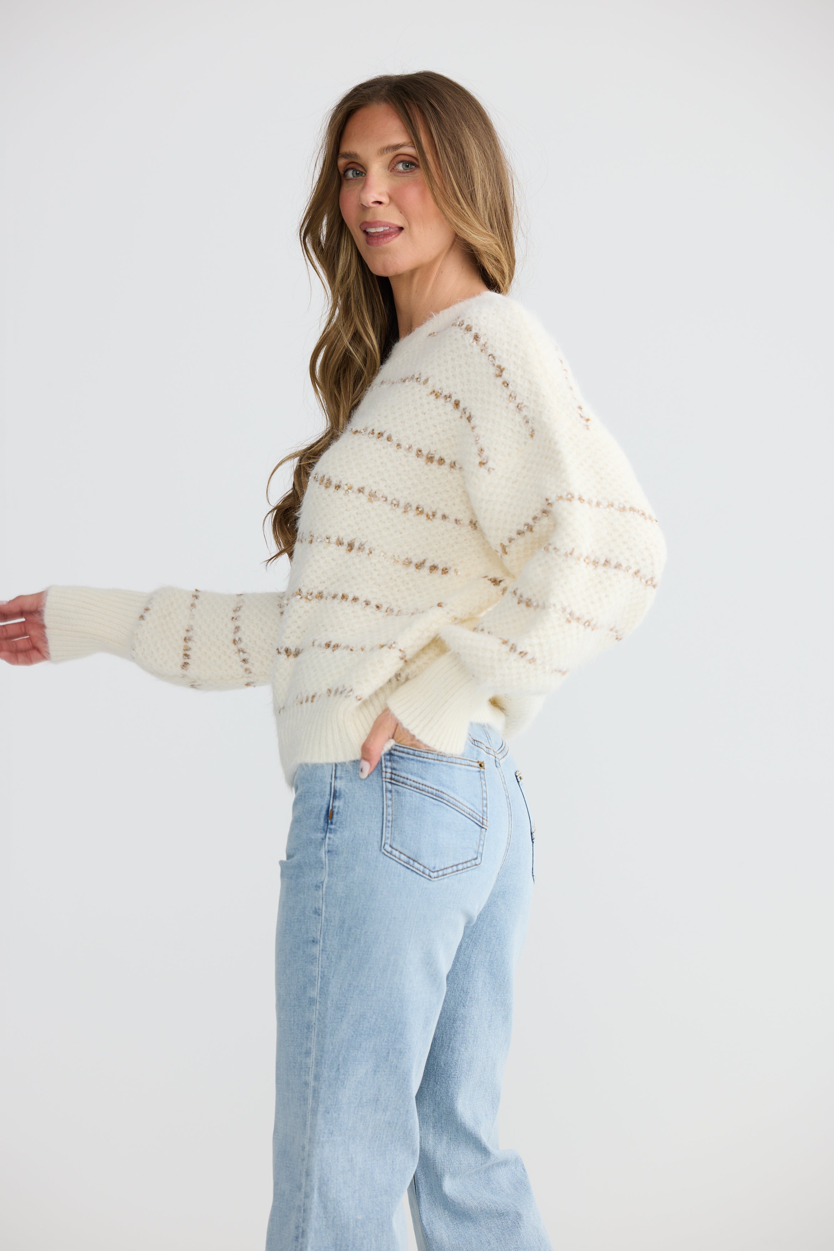 Tula Knit - Off White Stripe-Knitwear & Jumpers-Talisman-The Bay Room