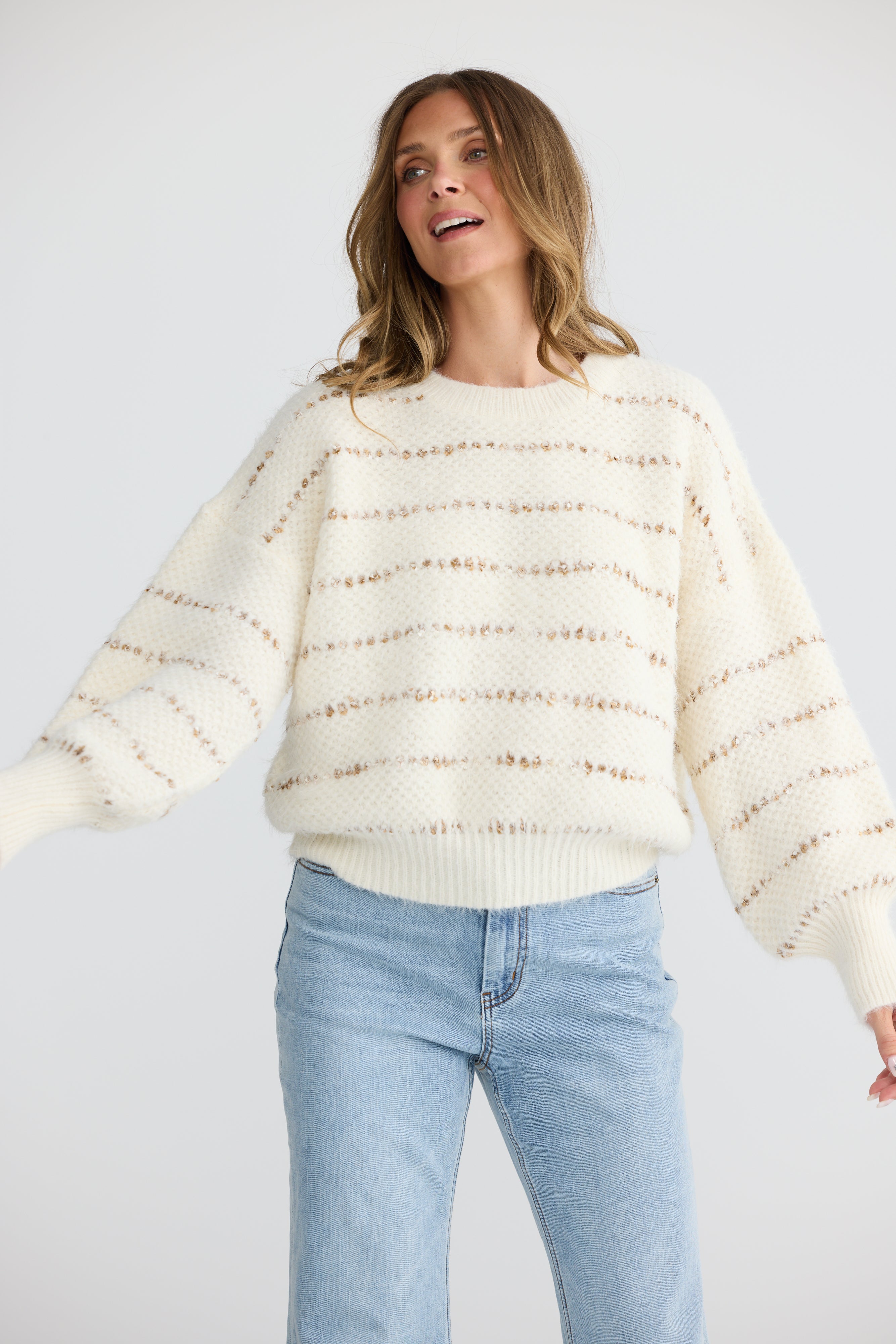 Tula Knit - Off White Stripe-Knitwear & Jumpers-Talisman-The Bay Room