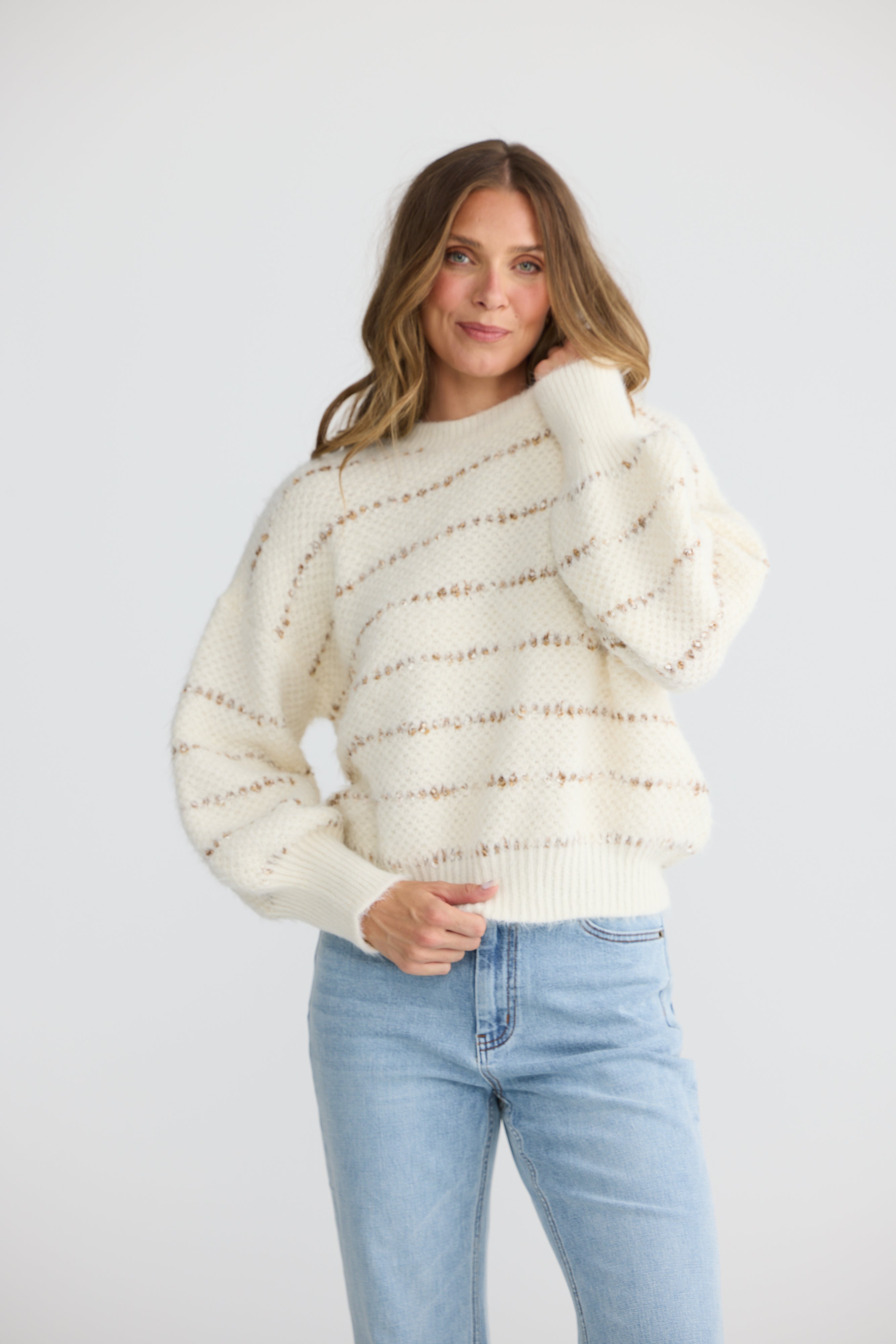Tula Knit - Off White Stripe-Knitwear & Jumpers-Talisman-The Bay Room