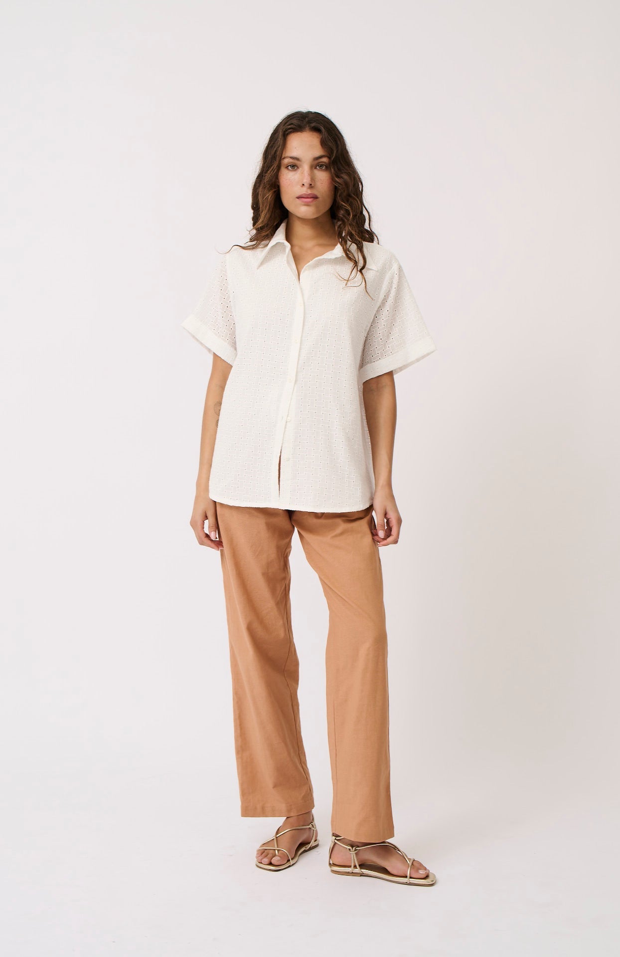 Tully Shirt - White Broderie-Tops-Cartel & Willow-The Bay Room