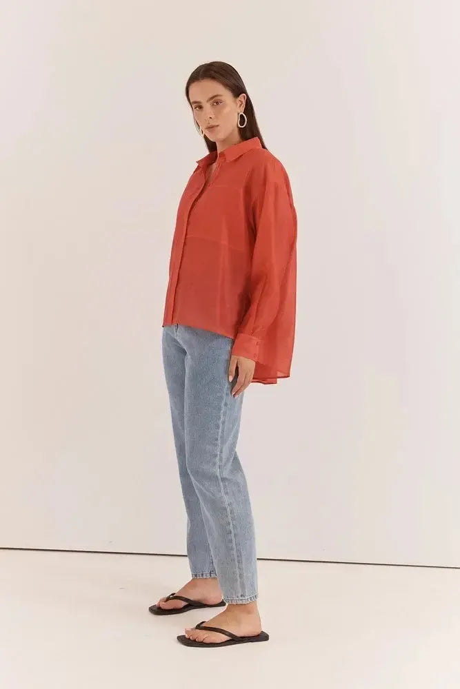 Val Oversized Shirt - Burnt Orange-Tops-SASS-The Bay Room