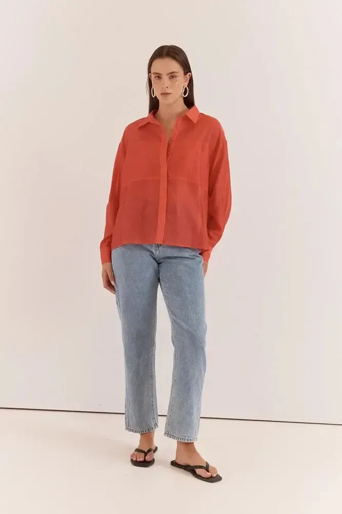 Val Oversized Shirt - Burnt Orange-Tops-SASS-The Bay Room