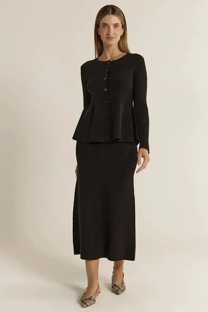 Vale Peplum Cardigan - Black-Knitwear & Jumpers-Fate + Becker-The Bay Room