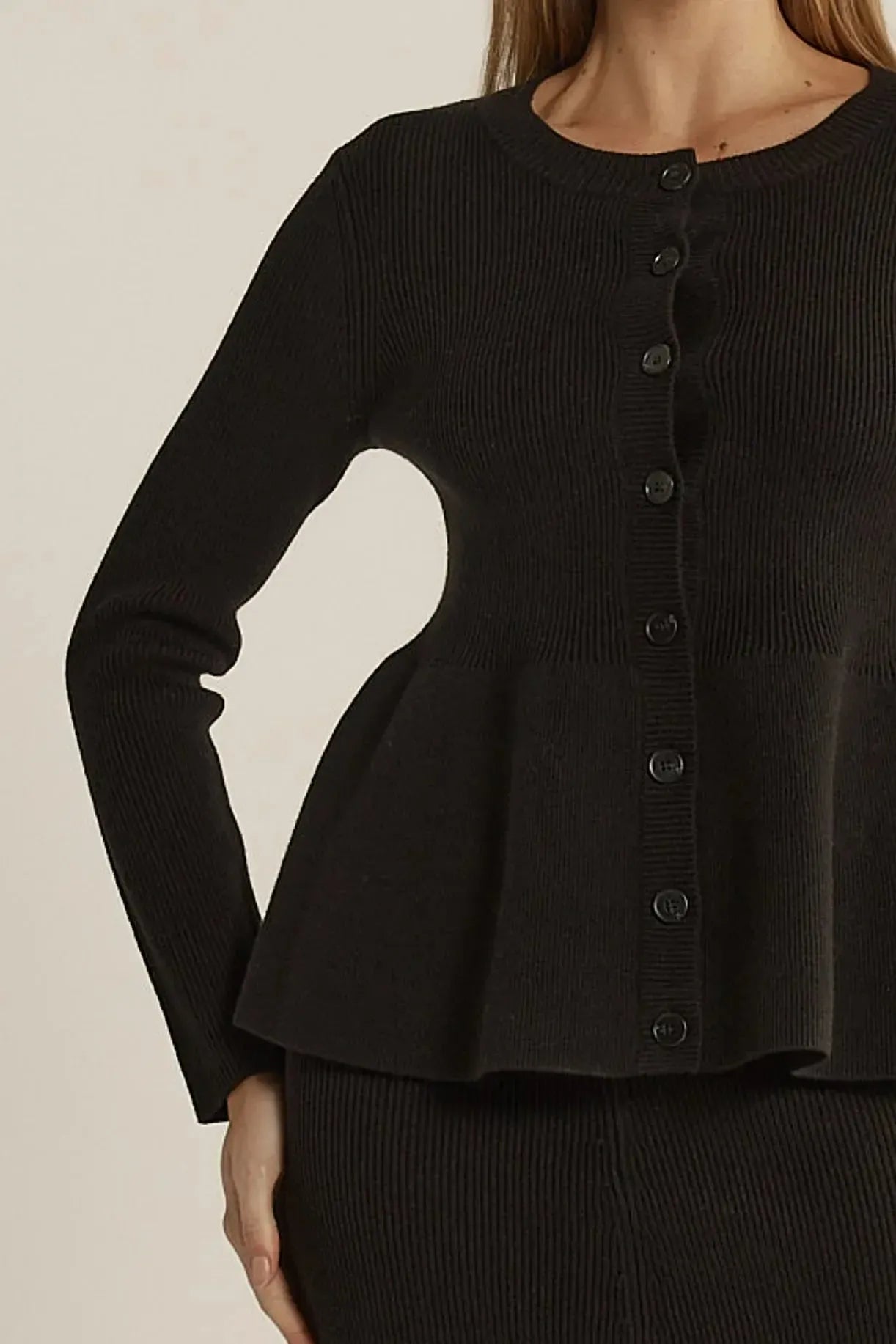 Vale Peplum Cardigan - Black-Knitwear & Jumpers-Fate + Becker-The Bay Room