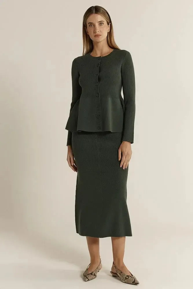 Vale Peplum Cardigan - Khaki-Knitwear & Jumpers-Fate + Becker-The Bay Room