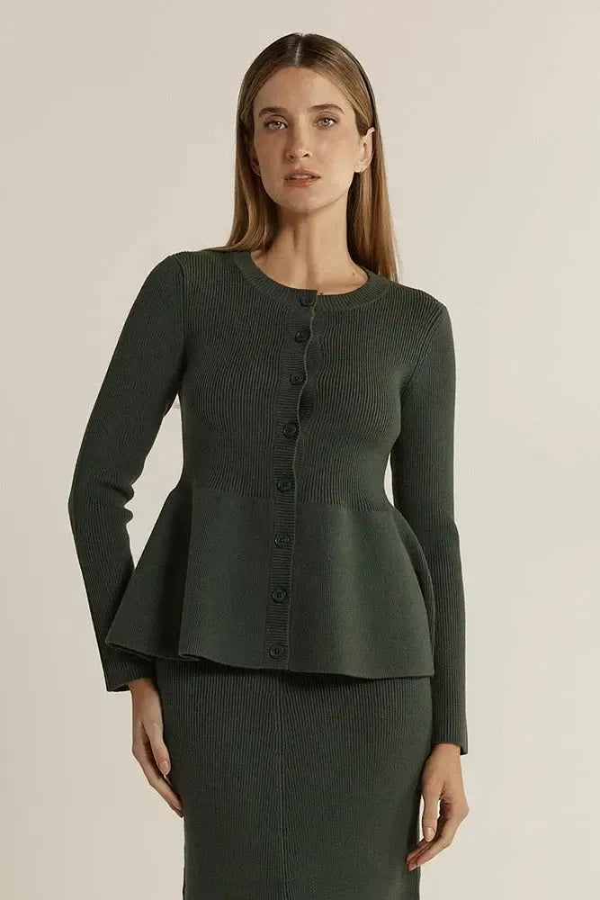 Vale Peplum Cardigan - Khaki-Knitwear & Jumpers-Fate + Becker-The Bay Room