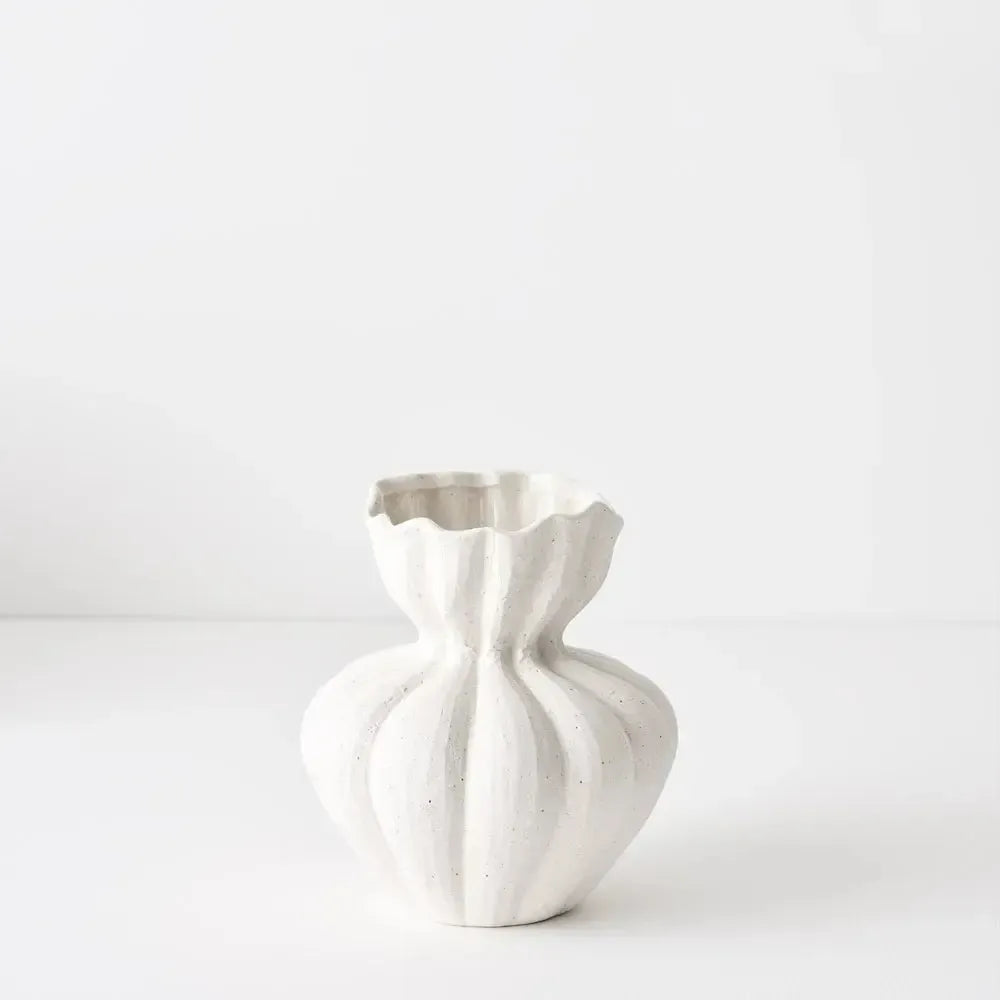 Vase Basma White Chalk 19x17cm-Pots, Planters & Vases-Floral Interiors-The Bay Room