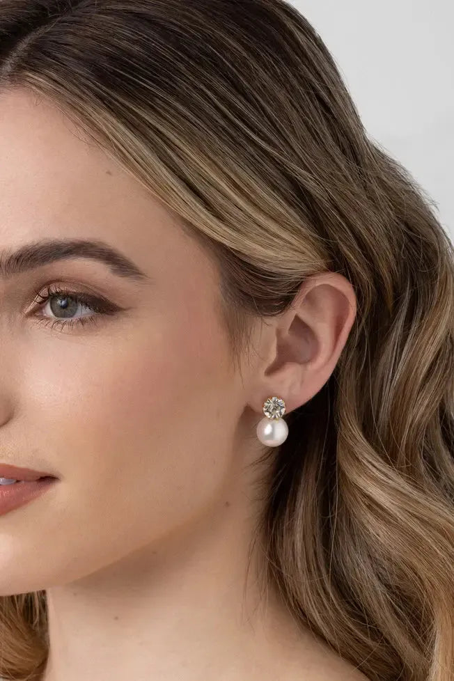 Vera Clear CZ Pearl Earring-Jewellery-Liberte-The Bay Room