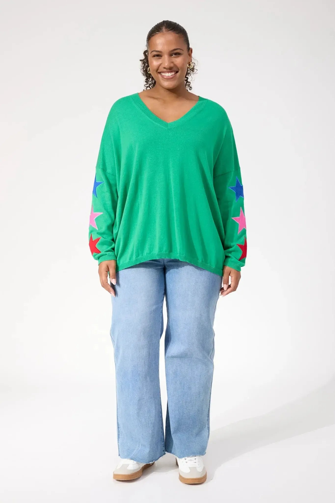 Vermont Star V Neck Jumper - Green-Knitwear & Jumpers-Haven-The Bay Room