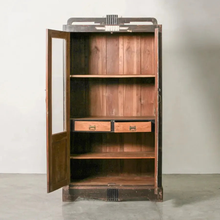 Vintage Indian Glass Almirah Brown-Furniture-Indigo Love-The Bay Room