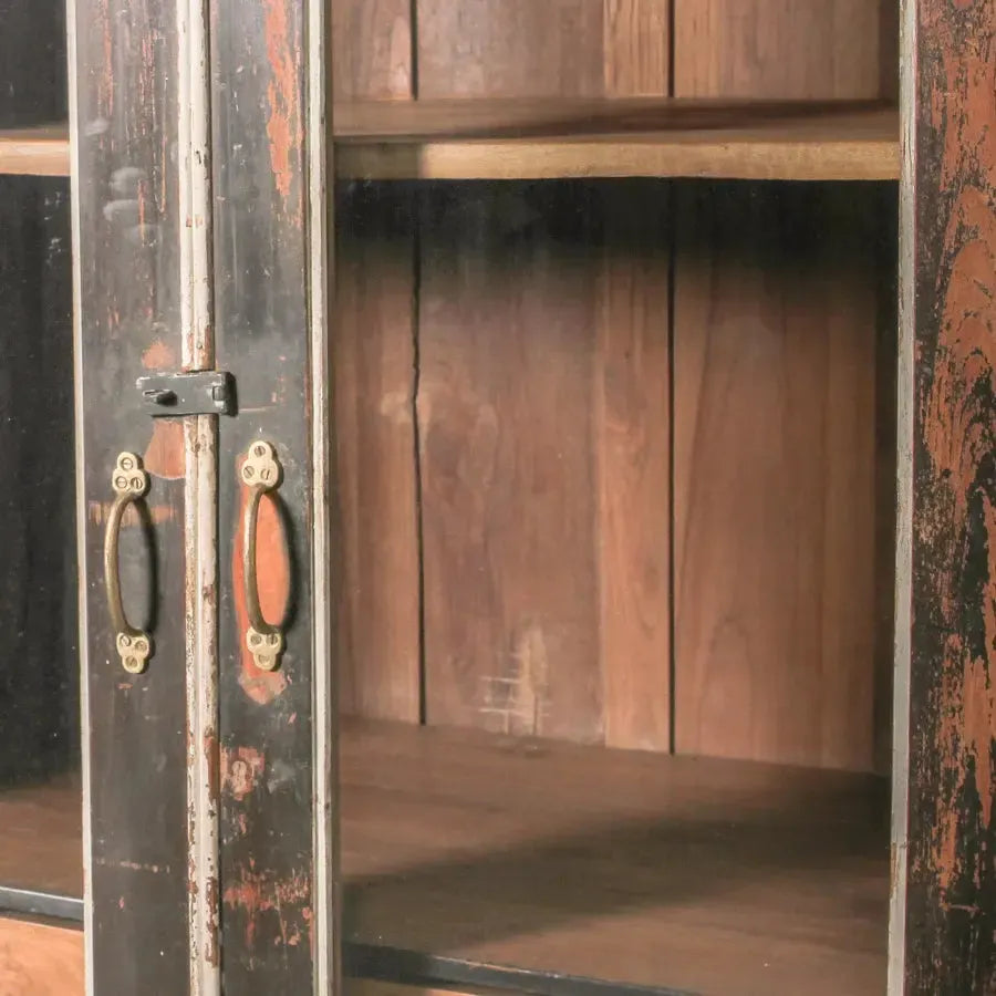 Vintage Indian Glass Almirah Brown-Furniture-Indigo Love-The Bay Room