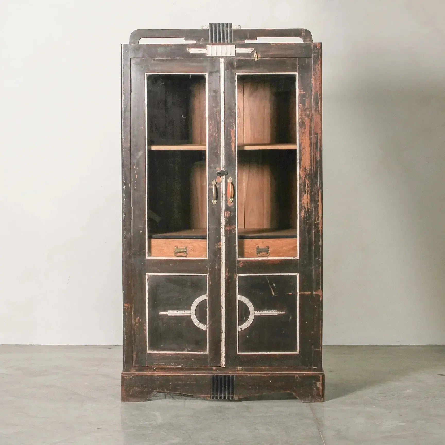 Vintage Indian Glass Almirah Brown-Furniture-Indigo Love-The Bay Room