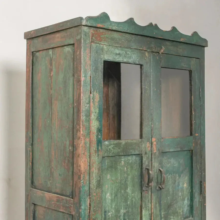 Vintage Indian Glass Almirah Green-Furniture-Indigo Love-The Bay Room