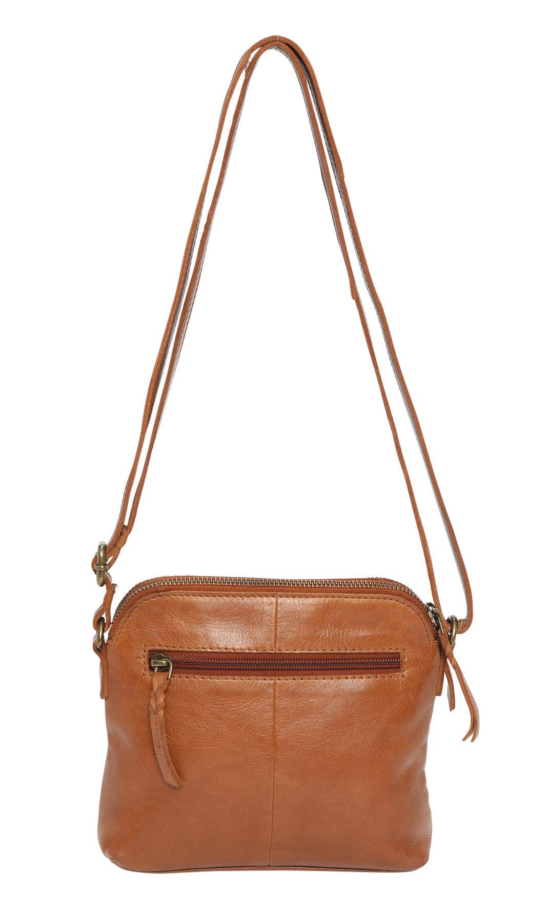 Vintage Leather Double Zip Compartment Cross Body Bag - Tan-Bags & Clutches-Modapelle-The Bay Room