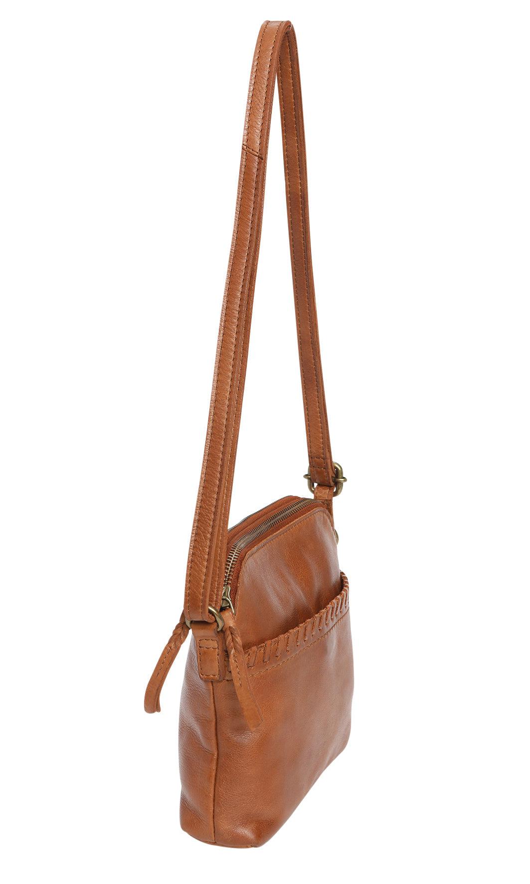 Vintage Leather Double Zip Compartment Cross Body Bag - Tan-Bags & Clutches-Modapelle-The Bay Room