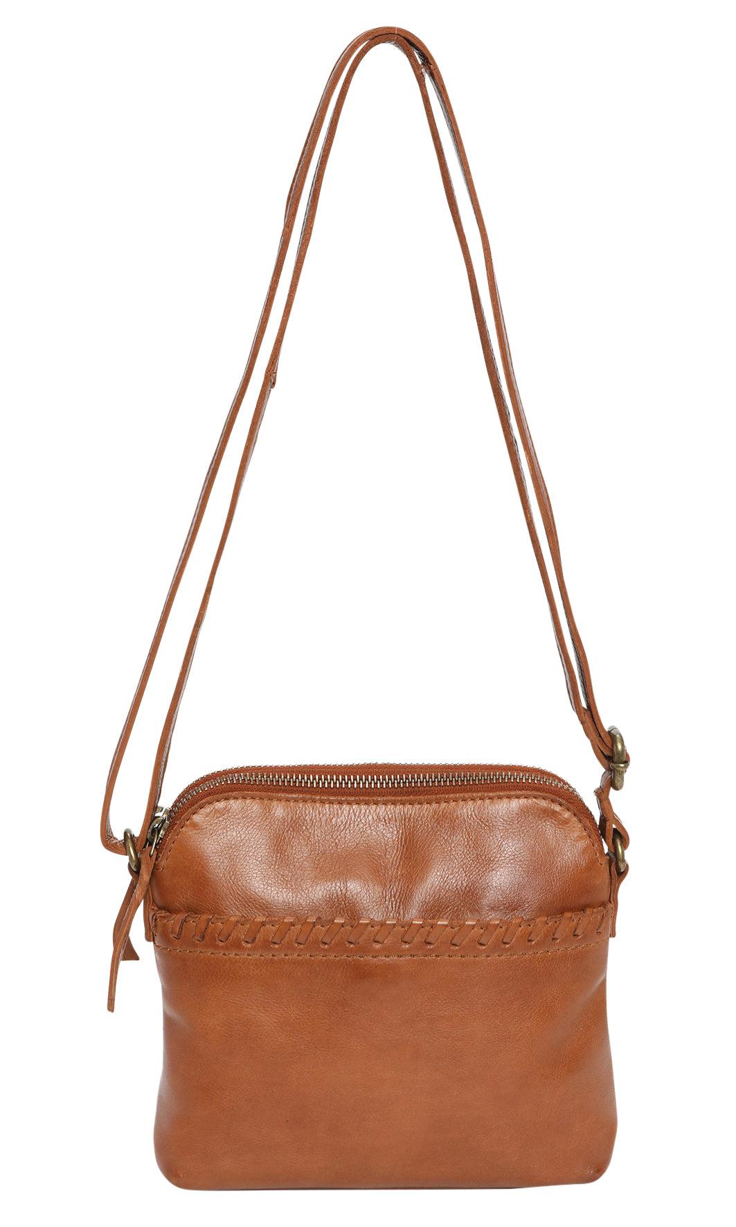 Vintage Leather Double Zip Compartment Cross Body Bag - Tan-Bags & Clutches-Modapelle-The Bay Room