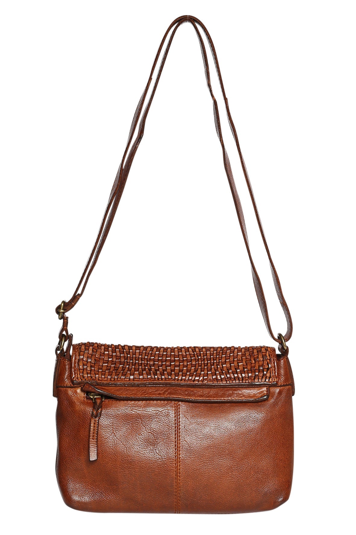 Vintage Leather Woven Flap Cross Body Bag - Tan-Bags & Clutches-Modapelle-The Bay Room