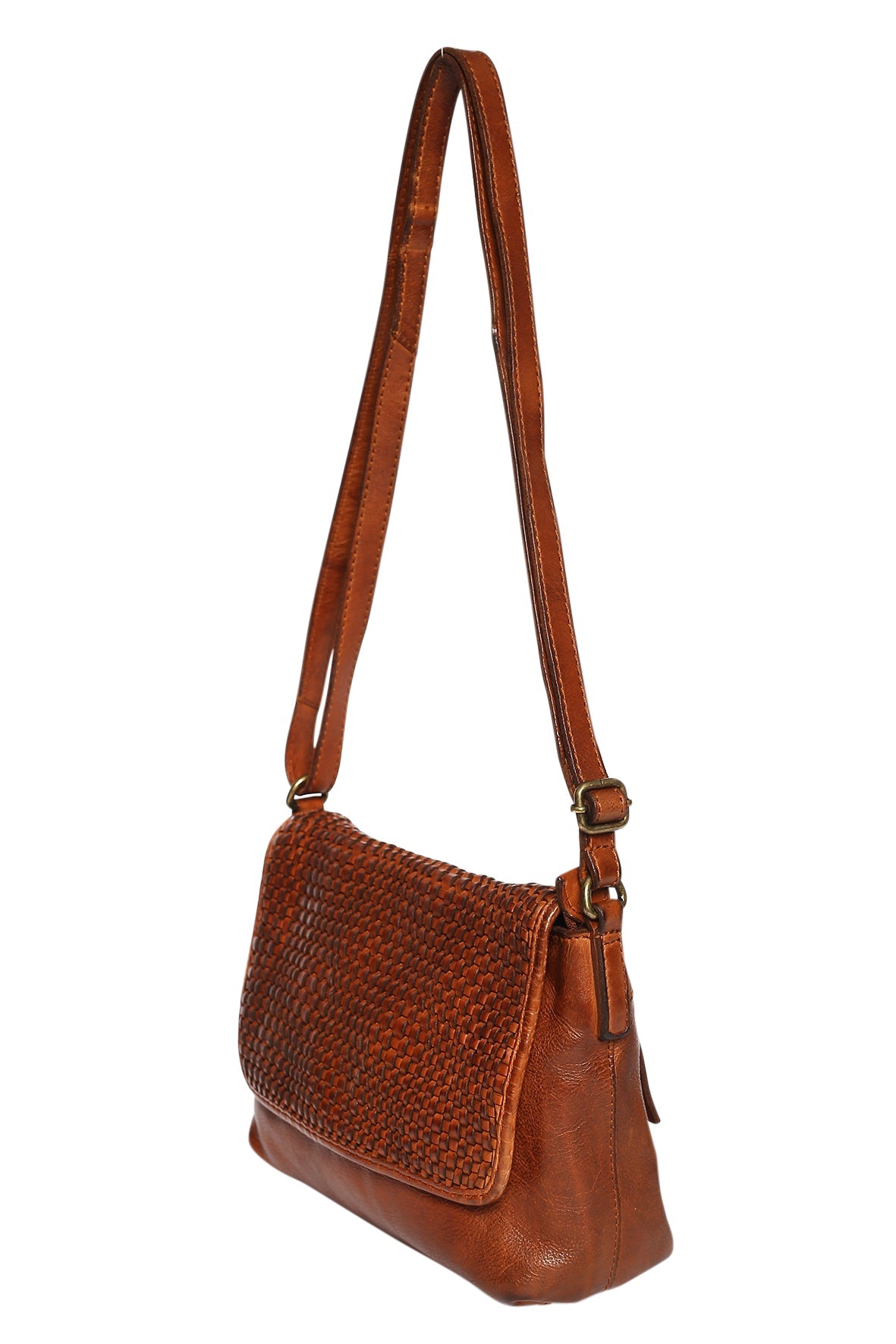 Vintage Leather Woven Flap Cross Body Bag - Tan-Bags & Clutches-Modapelle-The Bay Room